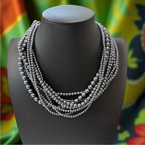 Vintage Givenchy Hematite Multi Strand Necklace Statement Signed 20” Gunmetal